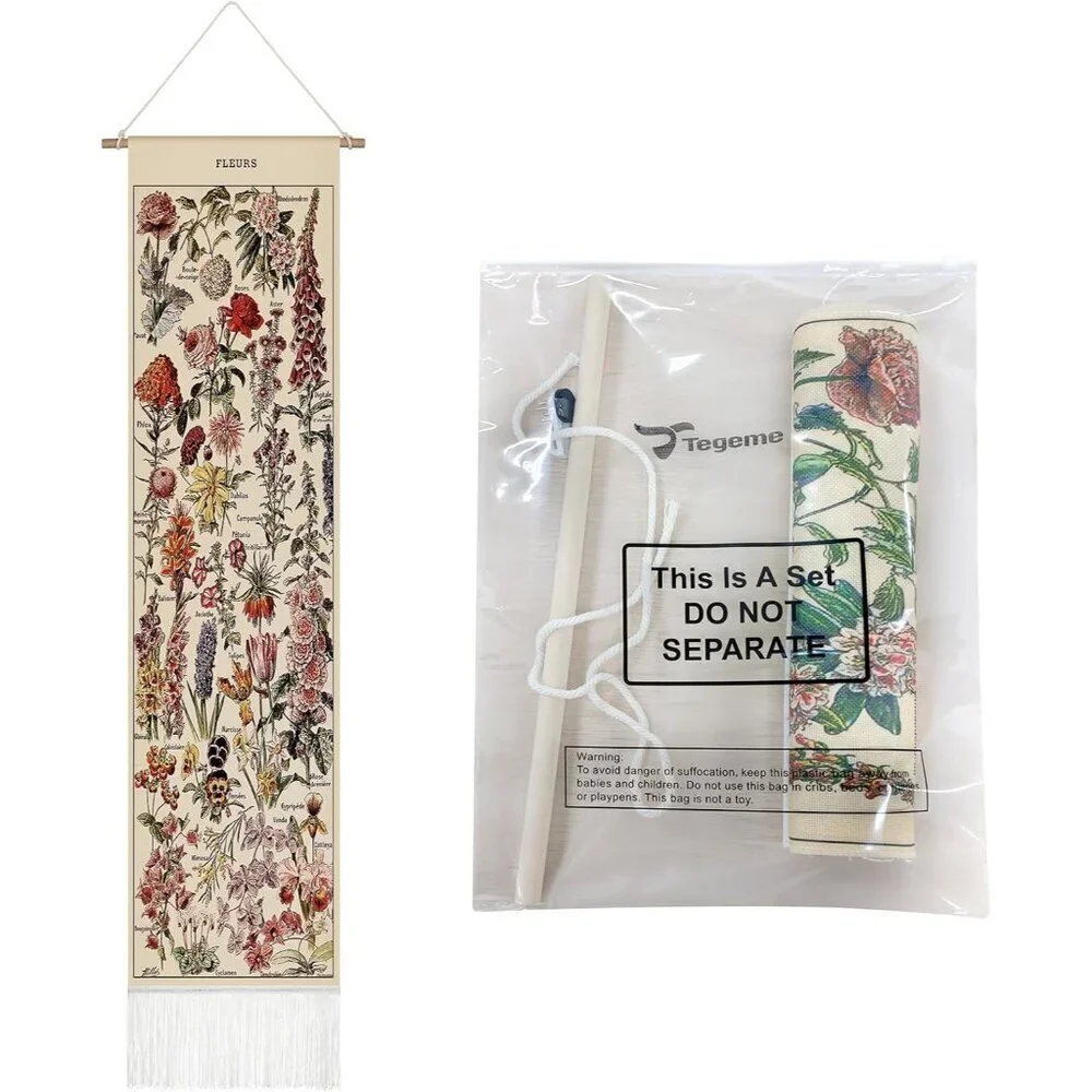 Vintage 52 X 13 Inch Long Vertical Wall Hanging Reference Botanical Tapestry